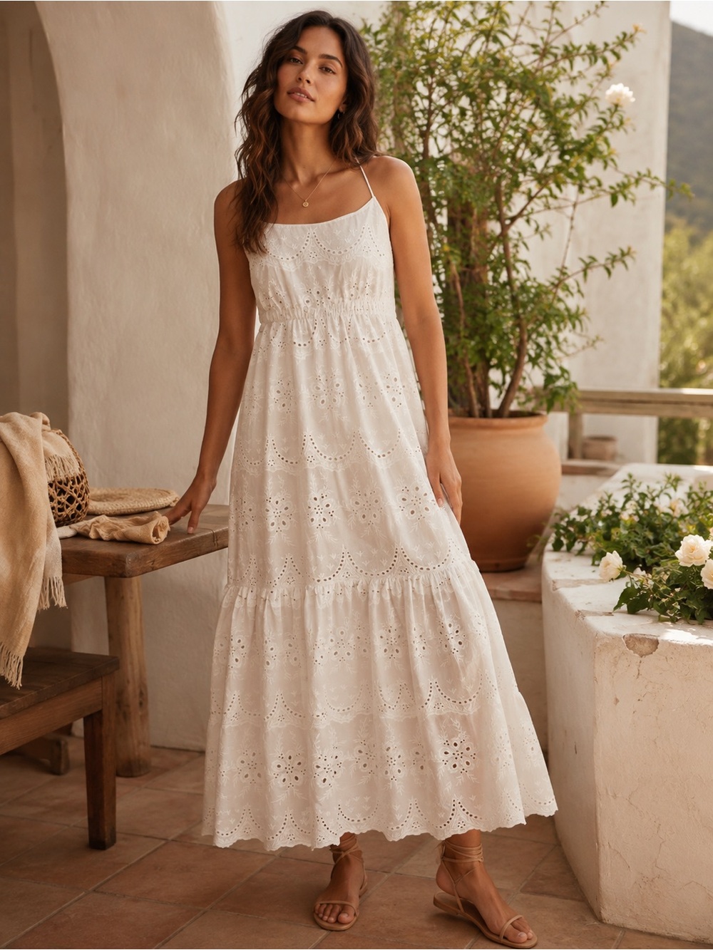 Tracey Reese Eyelet & Laced Back Halter Organic Dress NWT